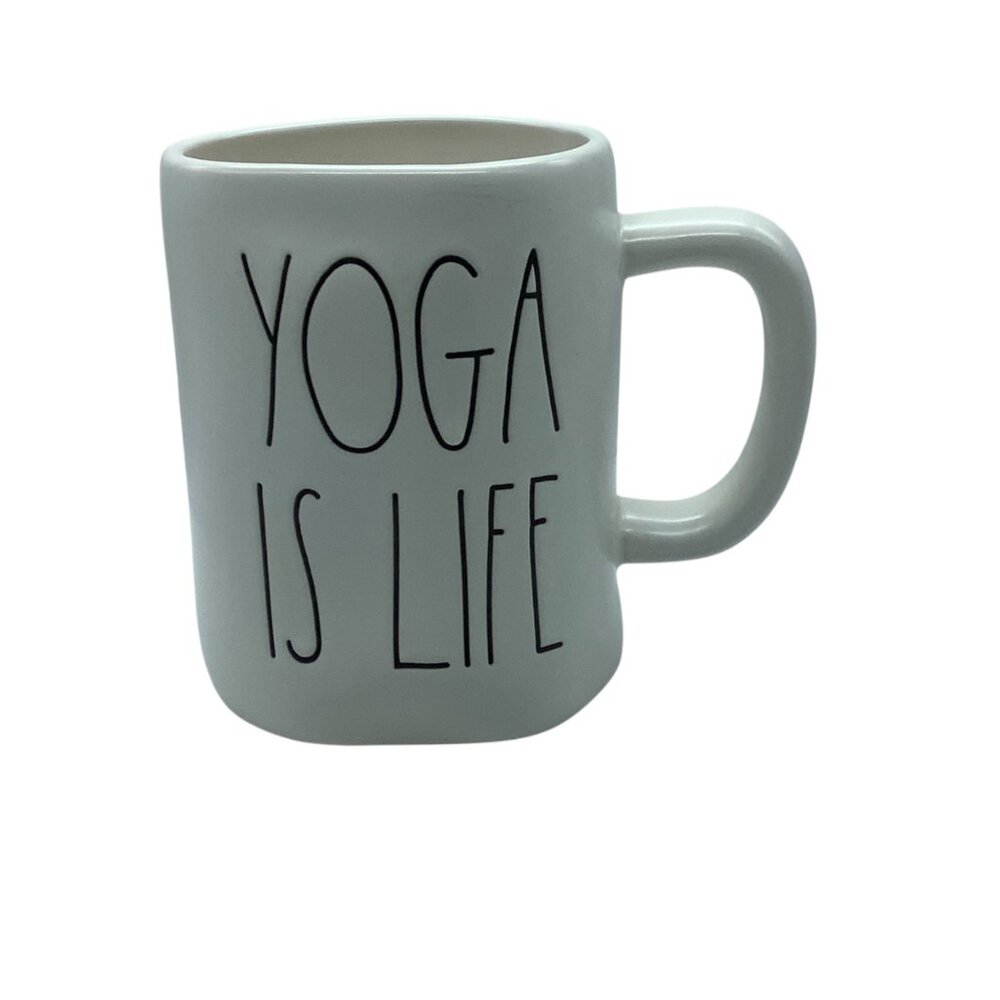Rae‎ Dunn "Yoga Is Life" Ceramic Coffee Mug Cup 4" Exercise